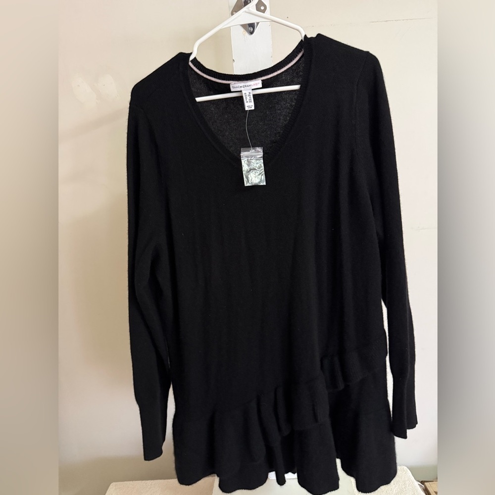 New Isaac Mizrahi Live! 2-Ply 100% Cashmere V-Neck Ruffle Peplum Sweater.